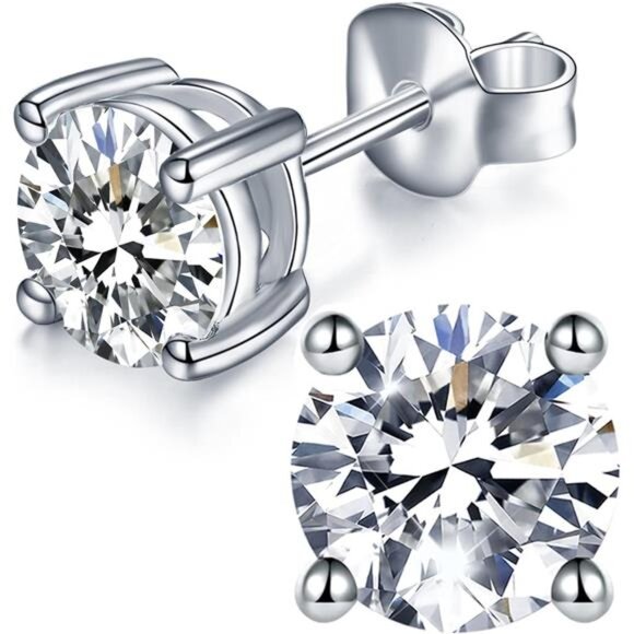 Moissanite Stud Earrings with 0.6ct-3ct D Color Round Cut Lab Created - Picture 8 of 14